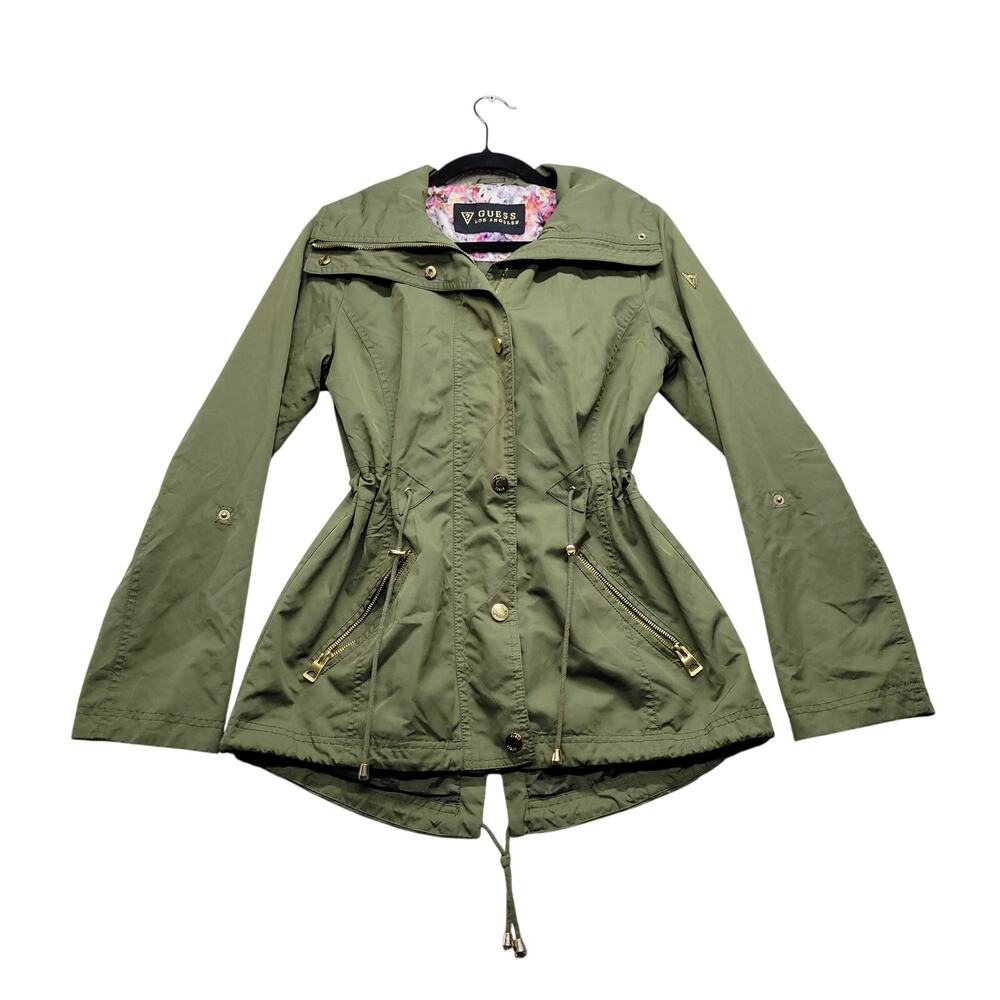 Guess Los Angeles Women's Small Green Utility Anorak Jacket Floral Lined
